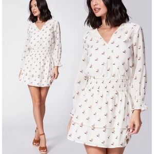 Paige Women's Serrano Ivory Floral Peasant Dress Smocked‎ Tiered Skirt XS $250